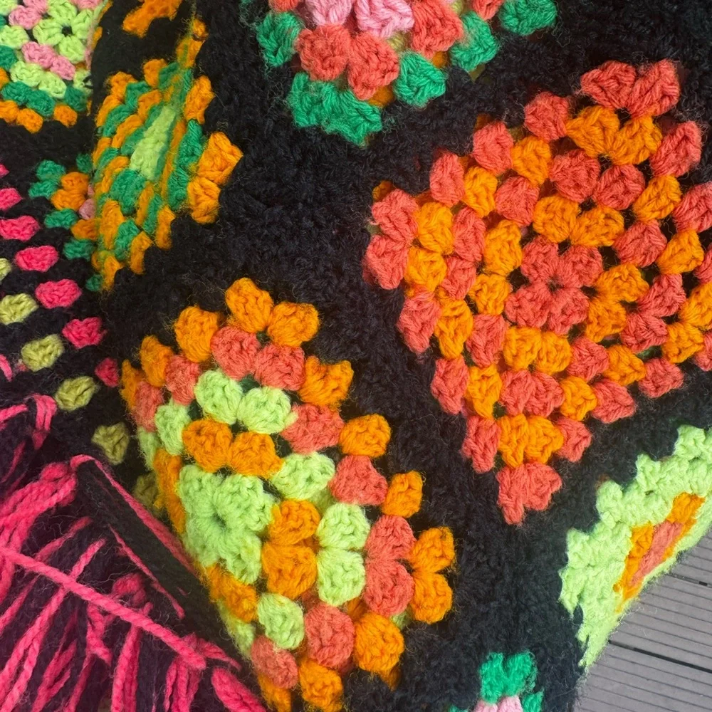 Large Handmade Granny Square Crochet Afghan Blanket 84” x 84”